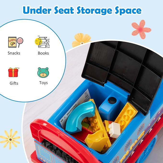 Costzon Ride on Toys, 6V Electric Ride on Train with Tracks, Storage Seat, Light & Music, Backrest, Anti-tilt Device, for Toddler Boys & Girls, Battery Powered Ride on Car (Navy Blue)