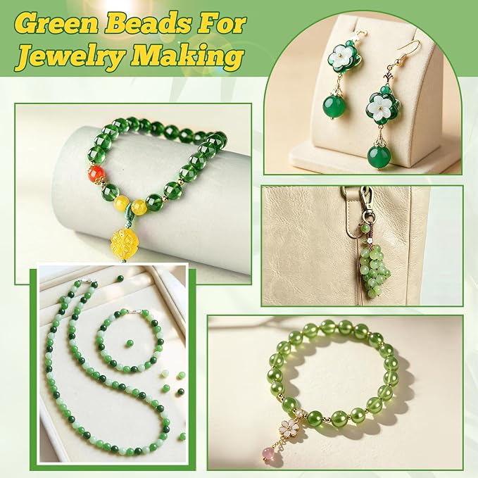 FOGWOWO 2628 Pcs Beaded Plant Kit Green Beads for Beaded Plants,Forever Plant Kit Green Glass Beads Plant Beads for Plants Making,Glass Leaf Bead for Jewelry Making DIY Crafts