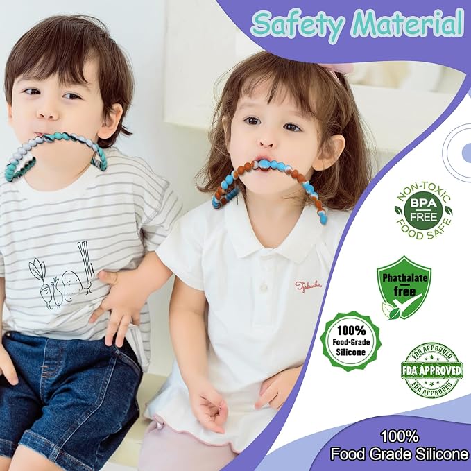 Chew Necklaces for Sensory Kids, 2 Pack Chewy Necklace Sensory Toys Reduces Stress and Anxiety, Sensory Chew Toys for Kids with ADHD, Autism, SPD