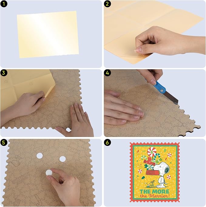Peanuts Christmas Puzzles for Adults – Snoopy Puzzle Gift for Kids, 200 Pieces Unique Shaped Wooden Jigsaw Puzzles, 5MM Thick, Officially Licensed Merchandise – The More The Merrier, 10.9" x 12.9"