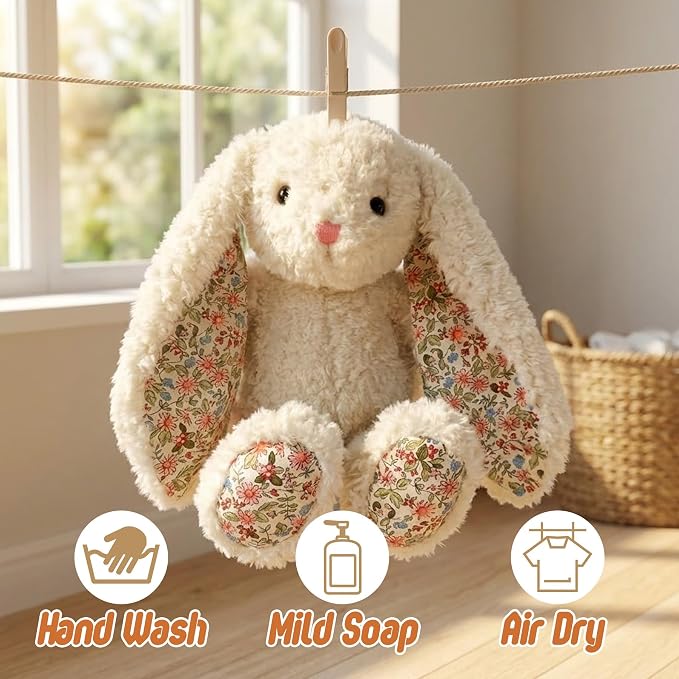 Floral Bunny Stuffed Animal Cream French Style Blossom Romantic Rabbit Plush Toy Easter Stuffers Birthday Gifts Girlfriend Kids Party Favors Home Aesthetic Bedroom Decoration 8.7 Inch 9.5 oz