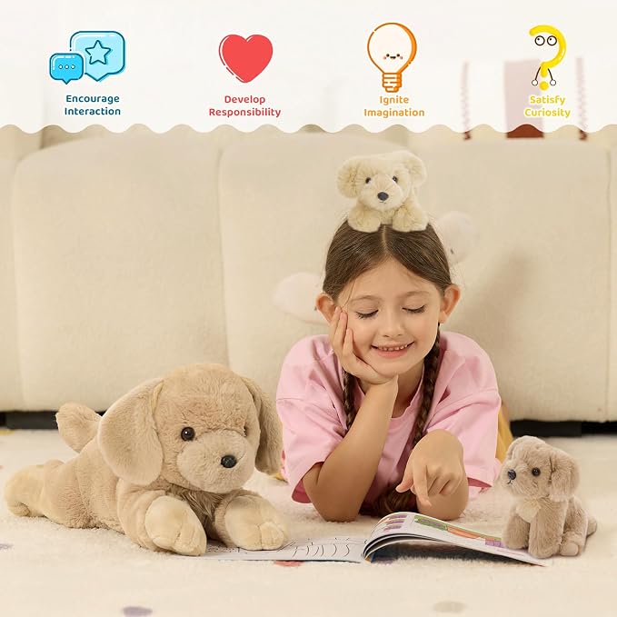 MorisMos Golden Retriever Stuffed Animals with Babies Inside,18'' Mommy Puppy Surprise with Baby Dog Toys for Kid Girl Boy,Realistic Golden Retriever Dog Stuffed Animals for Baby Shower Birthday Gift