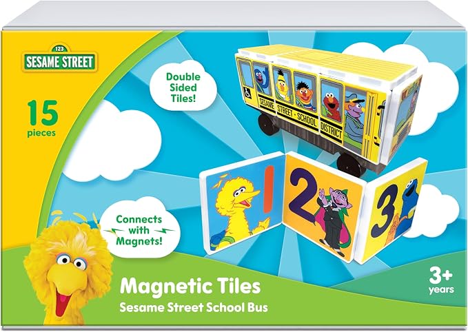 CreateOn “Sesame Street” Toy, Magnetic Kids’ Building Toys from “Sesame Street” Books, School Bus Magnet Tiles, Educational Toys for Ages 3+, 14 Pieces