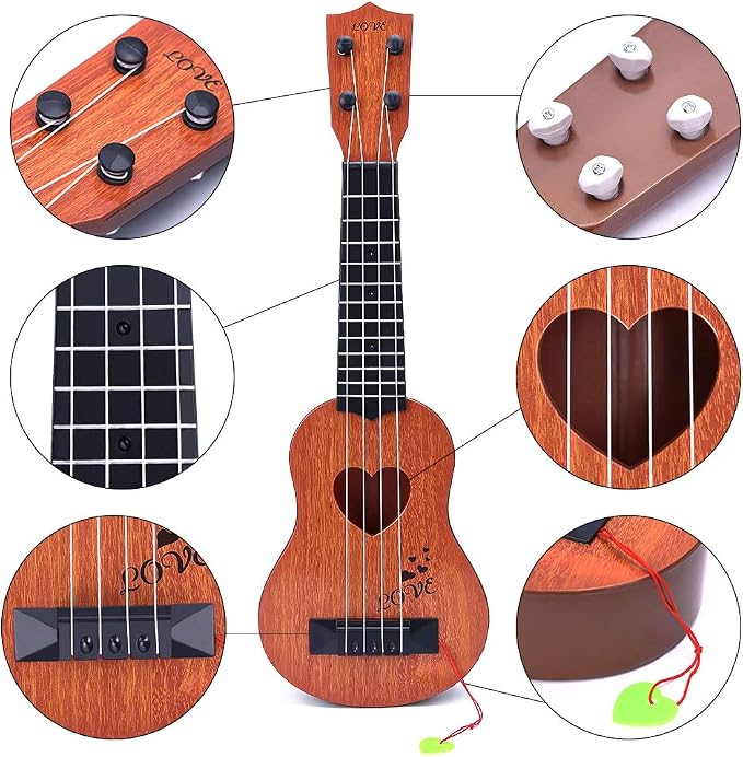 YEZI Classical Ukulele for Kids, Mini Toddler Guitar Toy with Pick, Educational Musical Instrument for Preschool Boys Girls, Early Learning Music Toy for Ages 3 4 5 6+ Years Old, Brown
