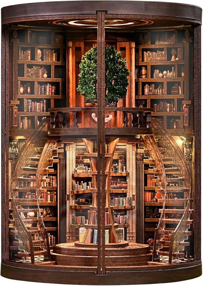 DIY Miniature House Kit, Book Nook Kit, 3D Wooden Puzzles Bookshelf Craft Kits, Dollhouse Kit with LED Light, Mini Building Kit for Adults Teen to Build (Dreamy Bookstore)