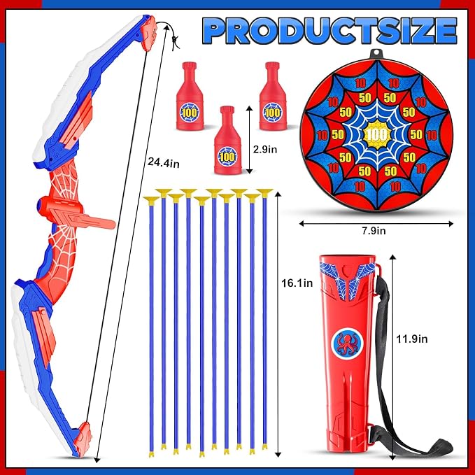 Kids Bow and Arrow Set LED Light Up Archery Set with 10 Suction Cup Arrows, 1 Archery Targets,3 Score Target for Kids Ages 3-12 Birthday Gifts Toys for 5 6 7 8 9 10 11 12 Year Old Boys Girls
