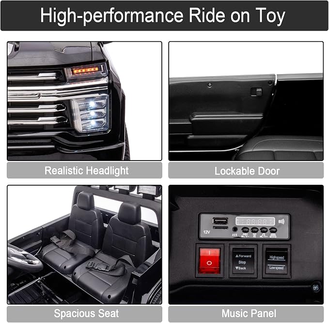 24V Ride on Toys for Kids, Chevrolet Silverado 2 Seater Ride on Car for Kids Remote Control Kids Electric Cars Kids Driving Car with Bluetooth, Power of Wheel Car for Kids Truck for All Types of Road