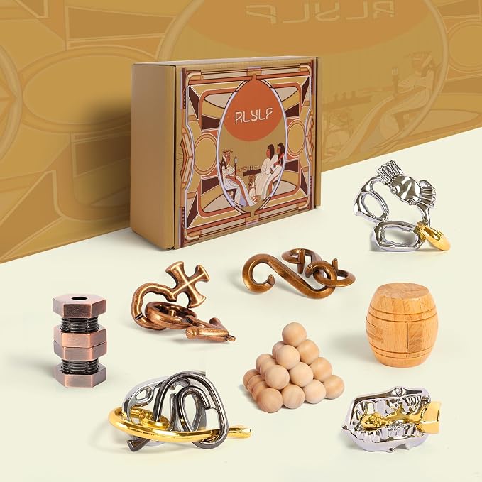 RLYLF 8 Pieces IQ Logic Training Brain Teaser Puzzles for Adults and Kids Family Games Party Favor Coffee Time Challenging Assembly and Disassembly Desk Toys