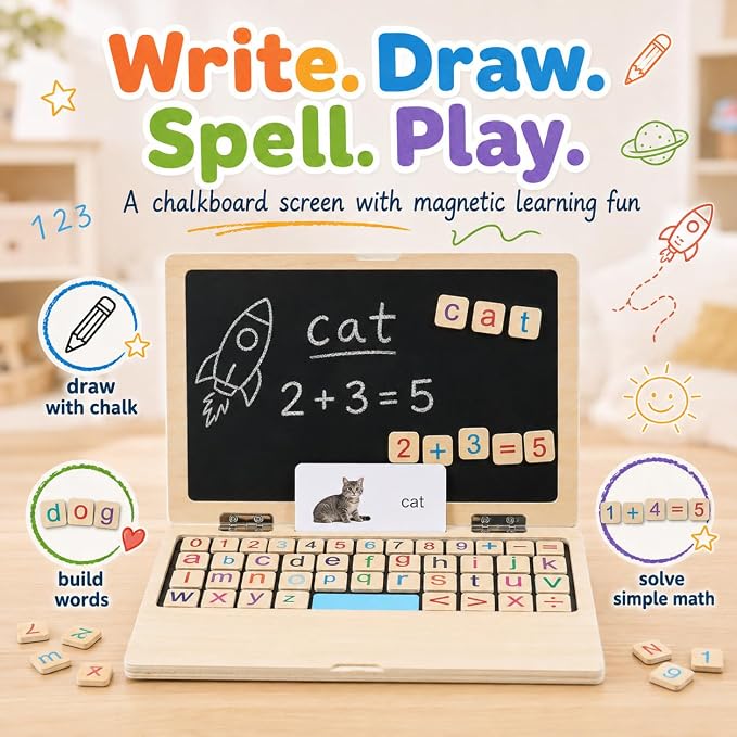Montessori Toys 11.8" Laptop Preschool Learning Activities 3 Year Old Boy Gift, Pretend Play Toddlers Birthday Gift ,Learning and Educational Toys for 3 4 5 6 7 8 Year Old Kids