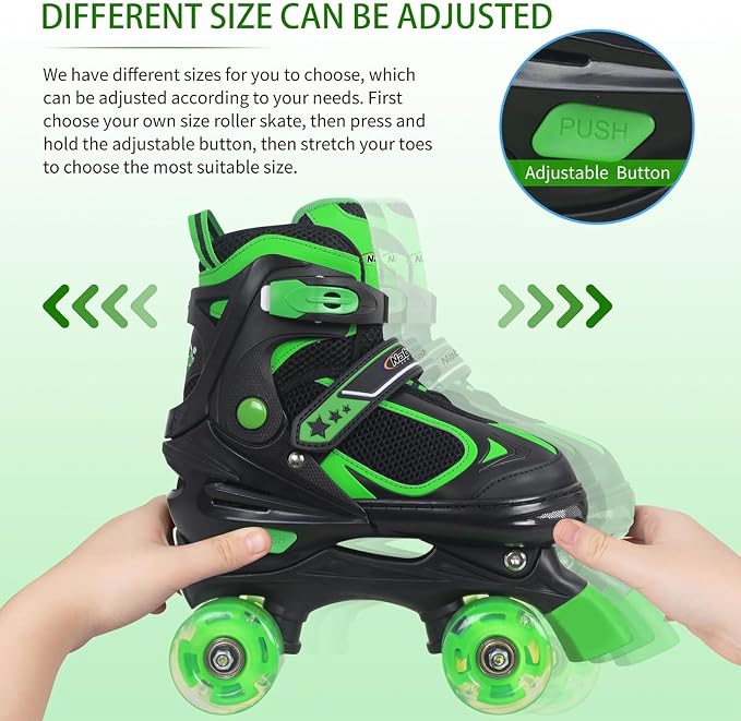 Nattork Kids Roller Skates for Boys Girls Kids, 4 Sizes Adjustable Quad Skates with All Light up Wheels - Birthday Gift for Indoor Outdoor Sports