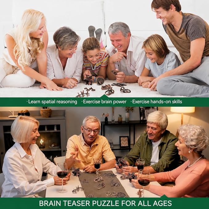 13 Pcs Brain Teaser Puzzles for Adults - Metal Puzzles 3D Puzzle Game Toys for Adults Teens - Wooden Unlock Interlocking Puzzle Adult IQ Education Smart Toys