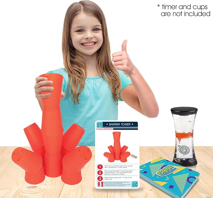 Gamie Challenge Cards for Stacking Cups Game - 40 Additional Cards With Instructions - 20 Medium and 20 High Difficulty for Next Level Fun - Cups Sold Separately