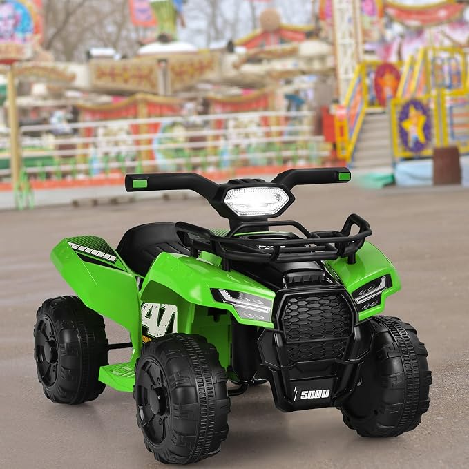 Costzon Kids ATV, 6V Battery Powered Electric Vehicle Four Wheeler Quad w/Storage Basket, Headlight, Horn, Music, MP3 & USB, Toddler 4 Wheeler Ride on Car Toy for Boys Girls 18-36 Months (Green)