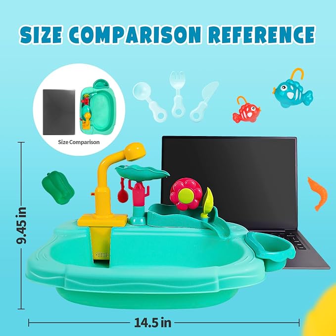 Mini Water Table for Toddlers, 360° Electric Faucet Play Sink with Fishing Game Running Water Play Sink with Fishing Play, Sensory Activity for 3+ year Olds, Perfect for Outdoor & Indoor Use