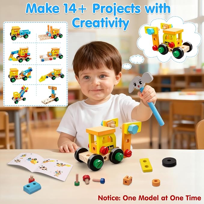 Kids Tool Set Toy for Boys - Educational Montessori Wooden Toddler Play Tool Box with Electric Drill - 59 Pcs STEM Construction Building Toys Christmas Birthday Gifts for 3 4 5 6 Year Old Boys Girls