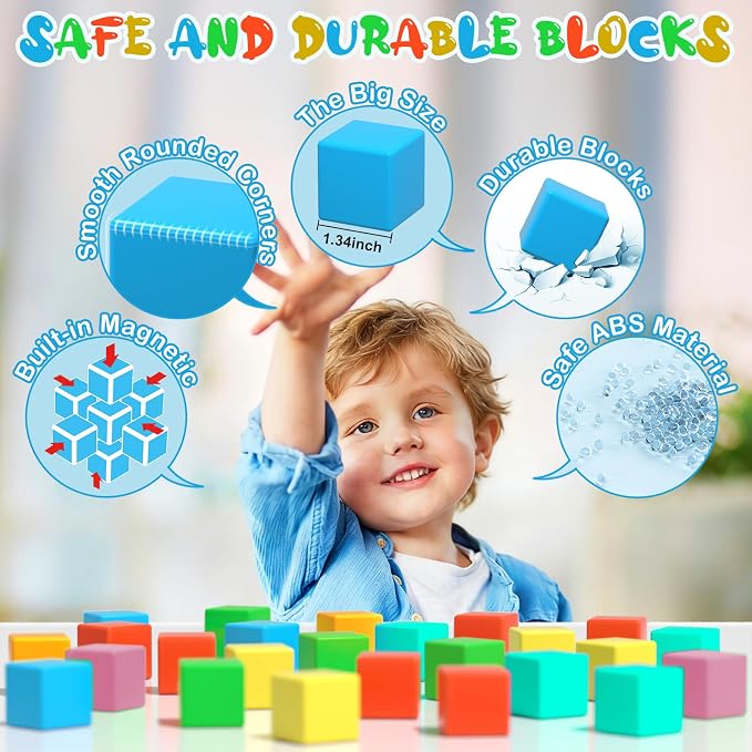 Magnetic Blocks, 28PCS Magnetic Building Blocks, 1.34 inch 3D Cubes for Toddlers, Preschool Educational Construction Kit, Sensory Montessori Toys Kids Blocks for Boys Girls