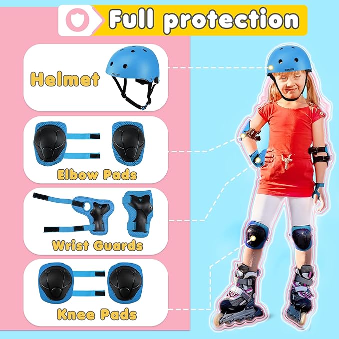 Kids Bike Helmet Adjustable Toddler Bike Helmets for Kids 2-5-8/8-14 Years with Knee Elbow Wrist Pads for GirlsBoys Youth Skateboard Bicycle Helmet for Scooter Roller Skating Balance Bike
