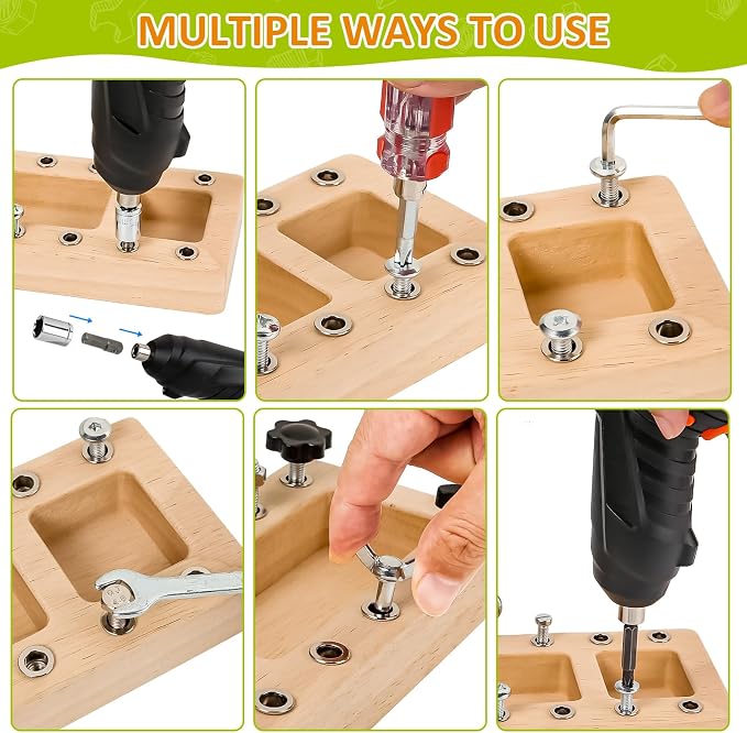 Montessori Screwdriver Board Set with Electric Drill, Wooden Montessori Busy Board Toys Screw Driver Activities Tools for 3 4 5 Year Old Kids, Sensory Learning STEM Fine Motor Skills Toys for Boys
