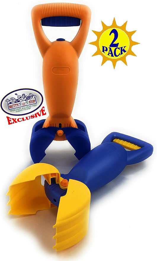 Matty's Toy Stop 14.5" Plastic Sand Grabber Claw Scoops for Sand & Beach (Blue/Yellow & Orange/Blue) Gift Set Bundle - 2 Pack