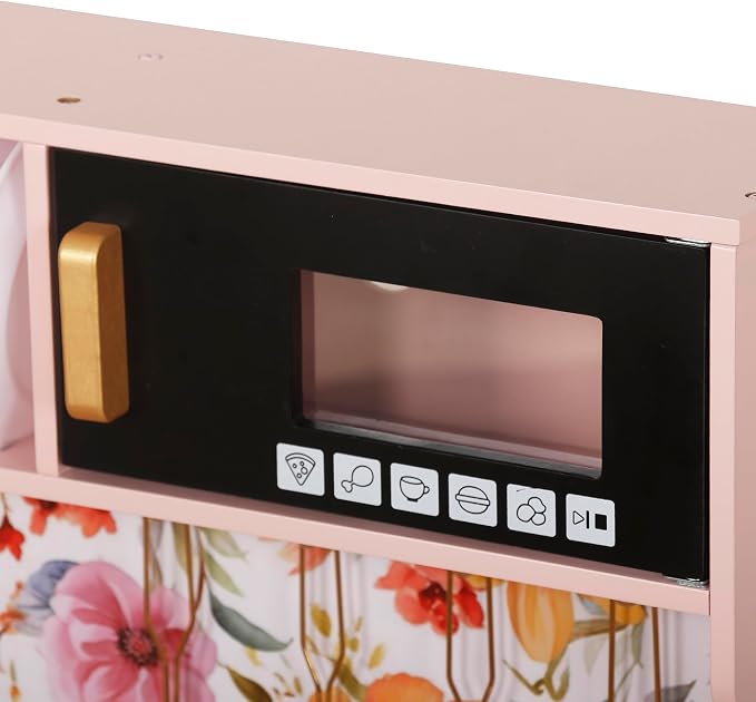 TOUCH US Wooden Play Kitchen Toy Set with Light, Kids Children Pretend Toy Kitchen Playset, Sink Play Toy Oven with Microwave,Toddler Cooking Set Toy for Ages 3+Baby Girls Boys (Pink)