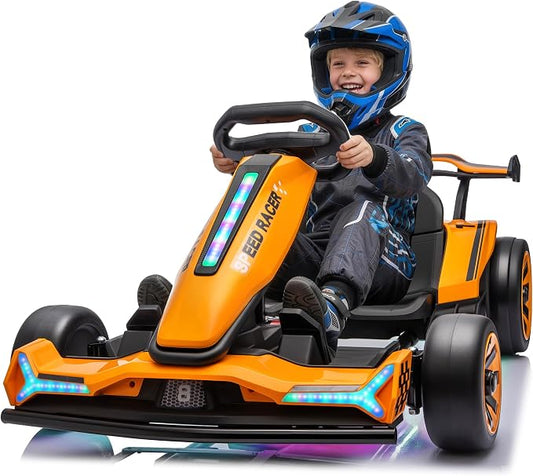 24V Electric Go Kart, Kids Drift Kart with Dual 400W Motors, Length Adjustable Seat, 8.2 MPH Max, 130LBS Max Load, Outdoor Ride on Toy Crazy Kart w/Bluetooth Music, Rainbow Light