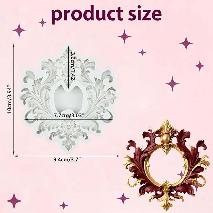 Baroque Curlicues Scroll Lace Silicone Mold Vintage Relief Flower Filigree Polymer Clay Molds for DIY Crafts Epoxy Resin Casting Air Dry Polymer Clay Plaster Jewelry Making