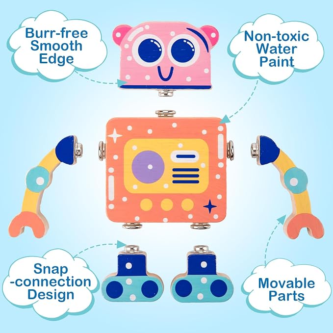 KODATEK Wooden Snap-Together Building Toys, STEM Building Blocks, Take Apart Toys Playset, Fine Motor Skill Montessori Educational Learning Toys Gift for 3 4 5 6 Years Toddlers Kids