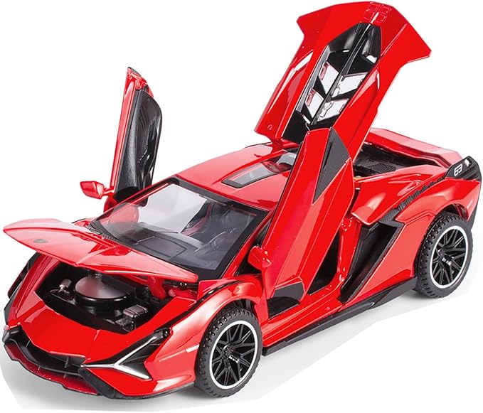 Lambo Toy Car Sian FKP3 Die-Cast Car Model with Lights and Sound Pull Back Toy Car for Boys Age 3 4 5 6 + Year Old (Red)