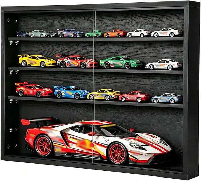 Large Car Display Case, PKHROR Oversized Diecast Car Display Frame with UV Protection, Wall Mount for Toy Cars and Collectible Models, Black
