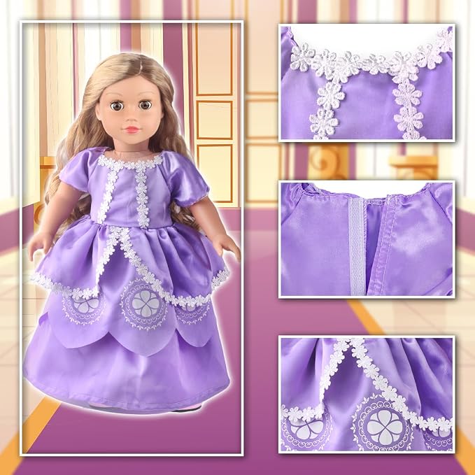 6 Sets Princess Dresses for 18 Inch Dolls, 18 Inch Doll Clothes Accessories Elegant Ball Gown Outfits with 1 Crow & 1 Bow Hairband | Fits Most 18” Fashion Dolls
