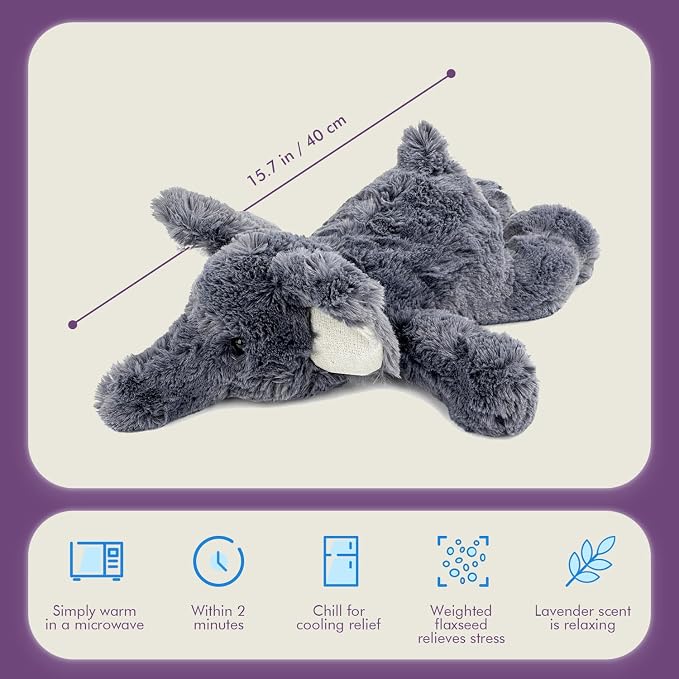 OSOCU® Microwavable & 1.8 LB Weighted Stuffed Animal - Grey Elephant Heating Pad with Lavender & Tourmaline - Soothing Warm Heatable Plush Toy for Menstrual Cramps, Muscle Aches, Shoulder Tension