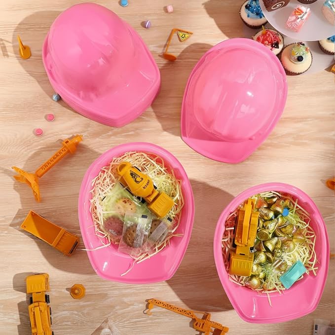 Haysandy Construction Hats Bulk Plastic Construction Party Hats Soft Worker Caps for Boys and Girls Toddler(Yellow and Pink,100 Pcs)