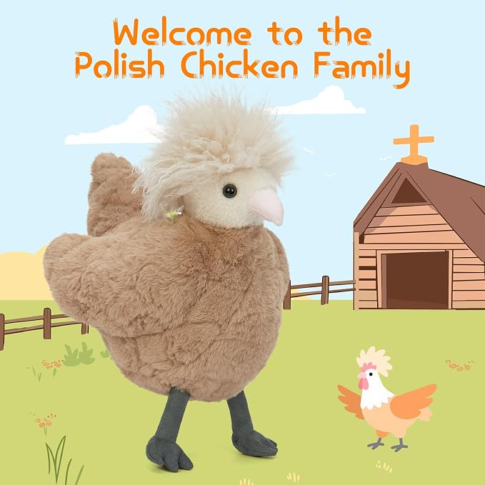 MorisMos Chicken Stuffed Animal, 14 Inch Soft Chicken Plush Toy with Fluffy Crest Hair, Cute Polish Chicken Farm Animal Plushie for Room Decor, Birthday Christmas Easter Gifts for Kids & Adults