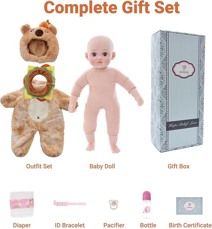 Baby Doll, 18 Inch Realistic Soft Body Baby Doll Real Life Baby Dolls with Accessories, for 3+ Year Old Girls, Pretend Play, Collection, Gift-Ready (18", Orange)