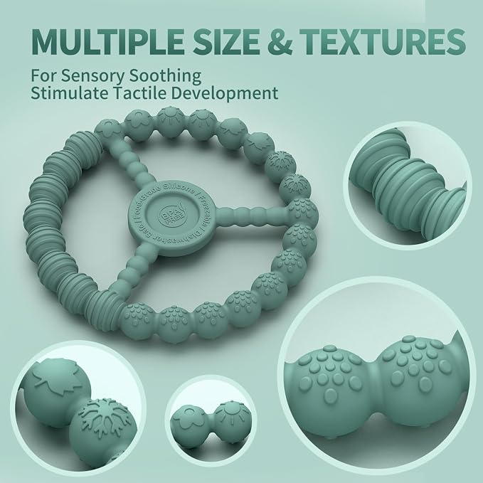 Baby Teething Rings 3 Pack, Silicone Teether Toys for Babies 0-6 & 6-12 Months, Freezable Ring Teethers Toddler Chew Relief Essentials, Infant Boys & Girls Stocking Stuffers (Mint Green Blue)