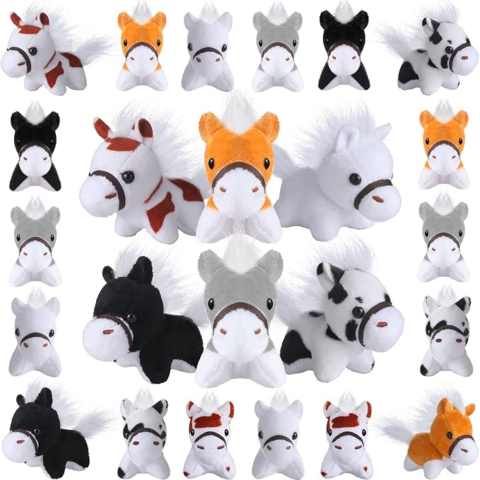 Aoriher 24 Pcs Horse Stuffed Animal 3.15 Inch Mini Keychain with Detachable Chain Valentines Day Party Favor for Women Coworker Birthday Farm Party Supplies(Horse Style)