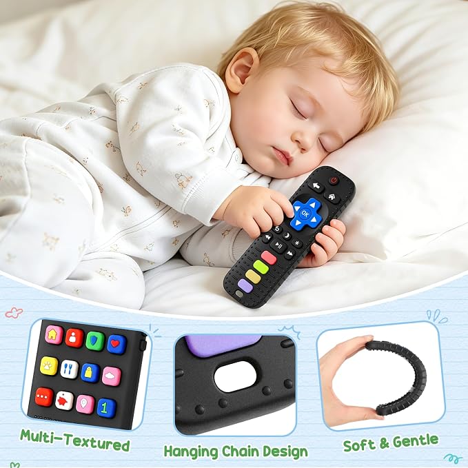 2 Pack Baby Teething Toys 3-6 6-12 Months, Sensory Silicone Phone and Remote Teether Toys for Teething Relief, Infants Newborn Chew Toys 6-18 Months for Sucking Needs, Shower Birthday Gifts
