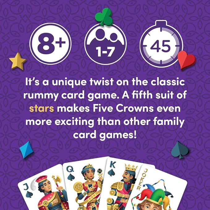 Five Crowns Collectible Tin – Card Game for Kids and Adults, Family Game Night, The Game isn’t Over Until the Kings Go Wild, 5 Suited Rummy Style Card Game, 1-7 Players, Ages 8+