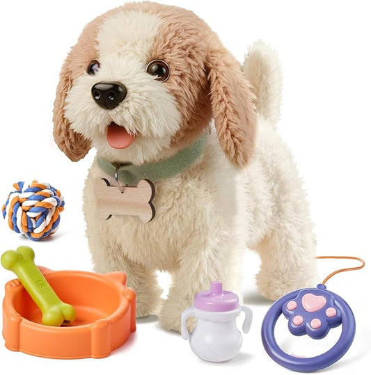 OR OR TU Walking Barking Toy Dog with Remote Control Leash, Plush Puppy Electronic Interactive Toys for Kids, Shake Tail,Pretend Dress Up Realistic Stuffed Animal Dog Age 3 4 5 6+ Years Old Best Gift