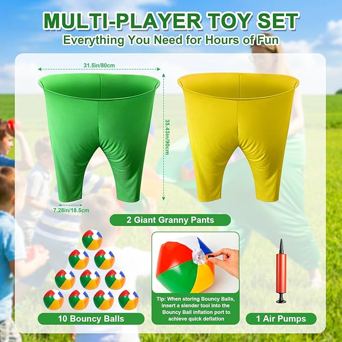 Granny Pants Yard Game, Outdoor Game with Bouncy Ball and Air Pump, Team Relay Family Reunion Party Field Game