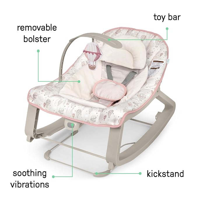 Ingenuity Keep Cozy 3-in-1 Grow with Me Vibrating Baby Bouncer, Seat & Infant to Toddler Rocker, Vibrations & Toy Bar, 0-30 Months Up to 40 lbs (Skye)