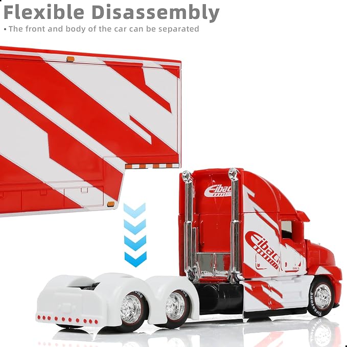 Semi Truck Toy with Trailer, 1/64 Scale Alloy Metal Diecast Heavy Semi Truck Trailer Head Toy Model, MAx Diecast Tow Traktor Gift for Boy Adult Model Car Collector -Redwhite
