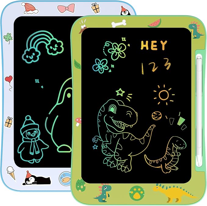 [2 Pack] Genialba LCD Writing Tablet for Kids, Colorful Screen Drawing Board for 3-7 Year Old Boys & Girls - Educational Toys for Birthday & Christmas (Dinosaur&Penguin)