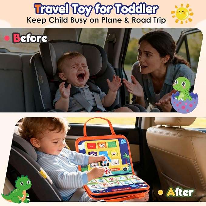GOLIYEAN Toddler Busy Board - Montessori Toys for Toddler Boy Birthday Gifts, Educational Learning Sensory Busy Book for Toddlers, Quiet Activity Books for Toddlers, Airplane Car Travel Toys