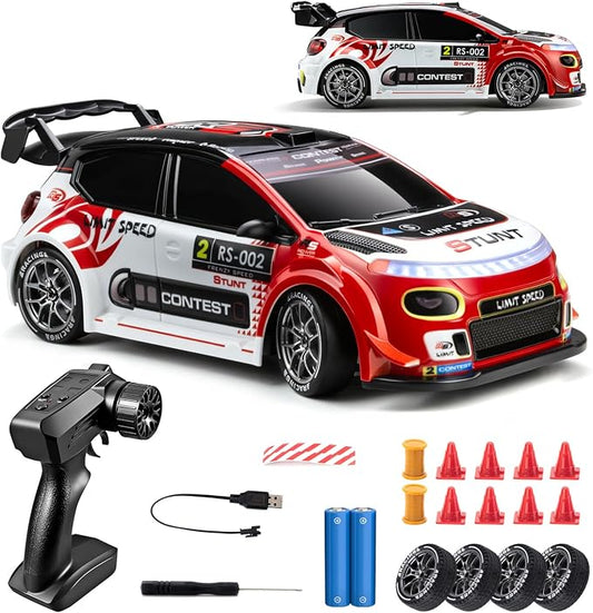 RC Drift Car, 1/24 Remote Control Drift Car for Adults Kids, 20KM/H 4WD Low/High Speed RC Cars with LED Lights, Extra Drifting Tires, Vehicle for Boys Girls Beginners Indoors Outdoors Red