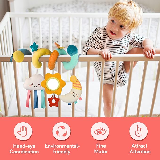 MONSTIME Car Seat Toys for Babies 0-6 Months Boys Girls Stroller Toys, Newborn Toys 0 3 Months Brain Development, Baby Toy Infant Toy for Carseat Stroller Crib Baby Gym for 0 3 6 9 12 Months