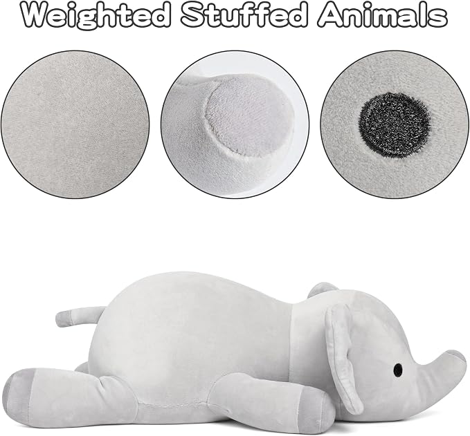 Elephant Weighted Stuffed Animals 24in 4.2lbs, Big Weighted Stuffed Animal Elephant Plush Toys Plushies Pillows Gifts for Kids, Adutls, Boys and Girls