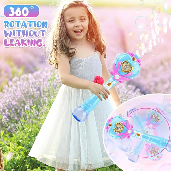 Toys for Girls: Princess Toy Bubble Wand, Birthday Gifts for 3 4 5 6 7 8 Years Old Girl, Bubbles Machine Fairy Wands for Kids Light Up with Bubble Solution, Toddler Girl Toys Age 4-5