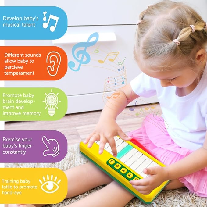 Toddlers Piano Toy with Rainbow Lights, Portable Travel Piano Keyboard Musical Instrument Learning Toys, Music Interactive Birthday Gift for 3 4 5 Year Old (Yellow)