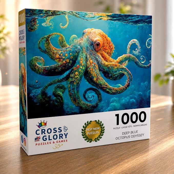 Cross & Glory | Jigsaw Puzzles 1000 Pieces for Adults | Deep Blue Octopus Odyssey | Ocean Octopus Puzzles for Adults | Challenging Brain Teaser Ocean Puzzle | 20 x 27 Inches